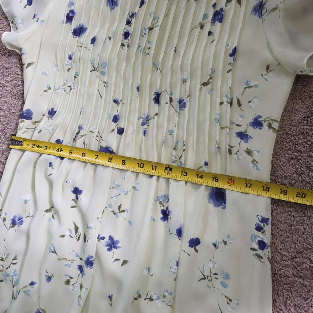 Vintage Floral Pleated Midi Dress Womens 10 Cottagecore Green Purple 90s Teacher - Picture 8 of 9